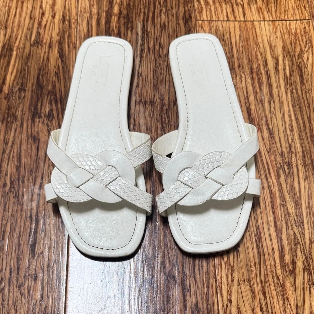 LOFT white vegan leather braided textured snake print slide sandals size 6 - Picture 2 of 9